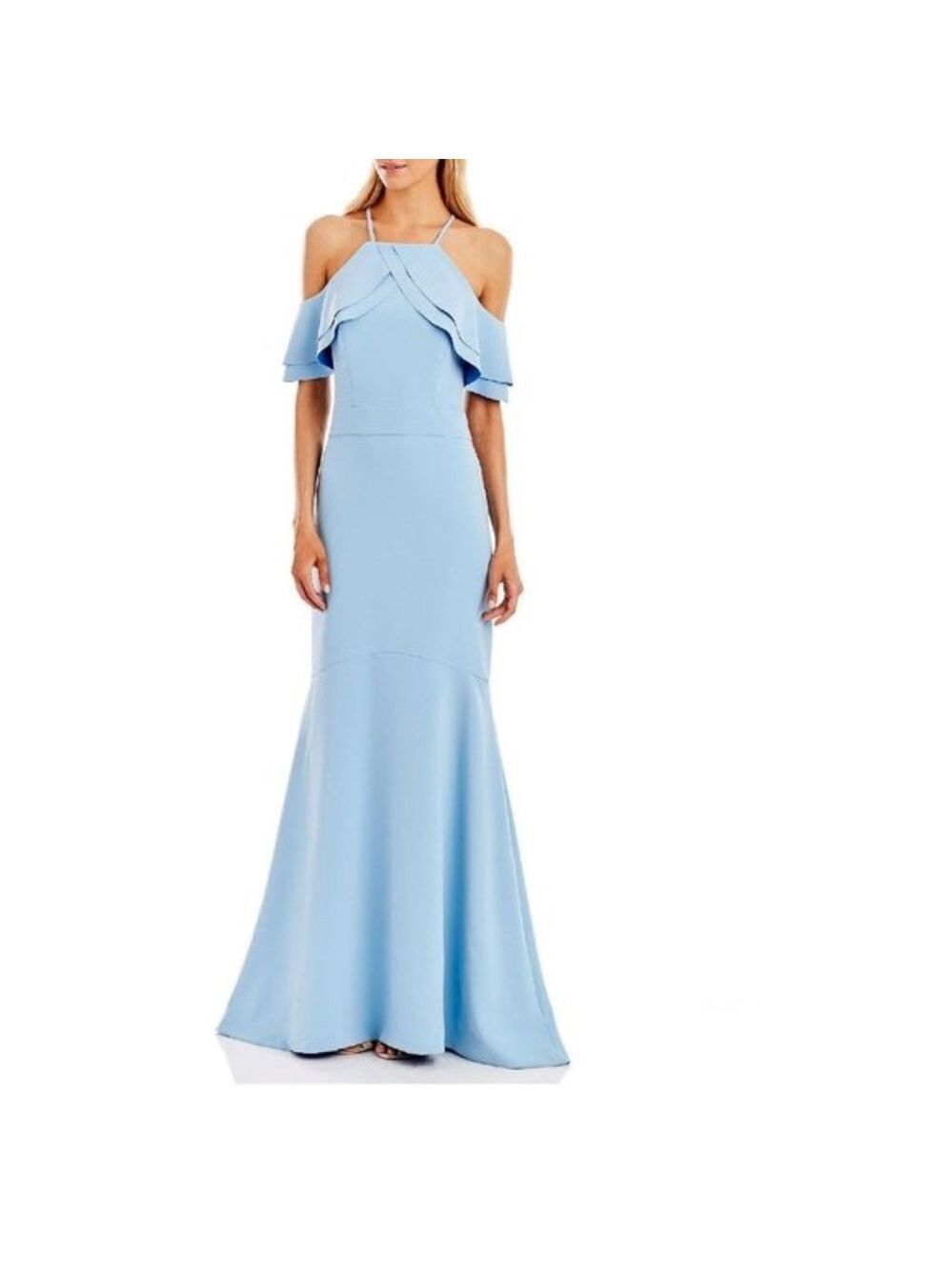 Nicole Miller New York Ruffled Halter Crepe Gown